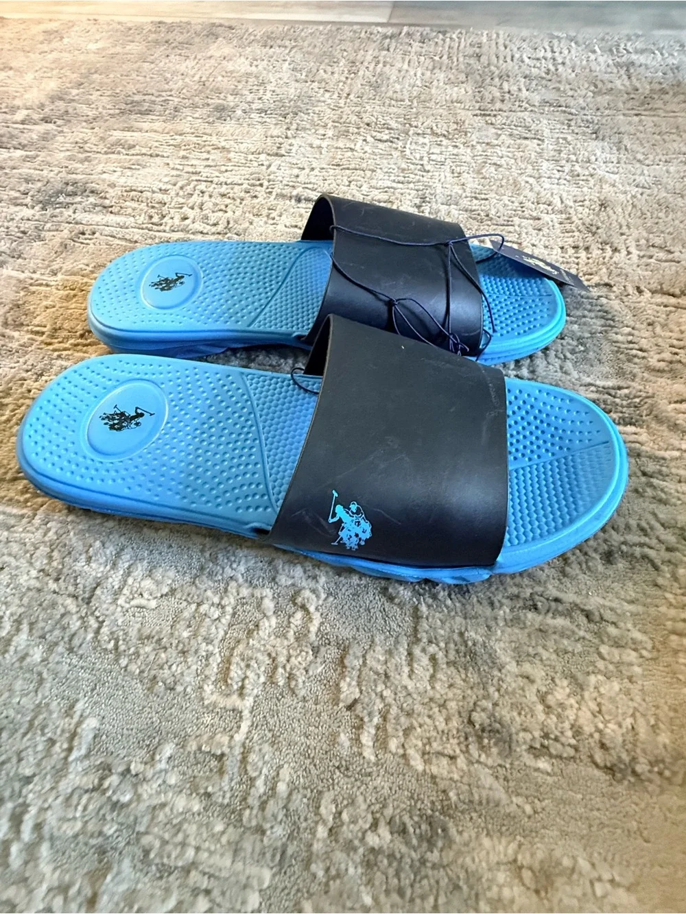 U.S. Polo Assn. Men's Black/Blue Slide Sandals Size 13-14